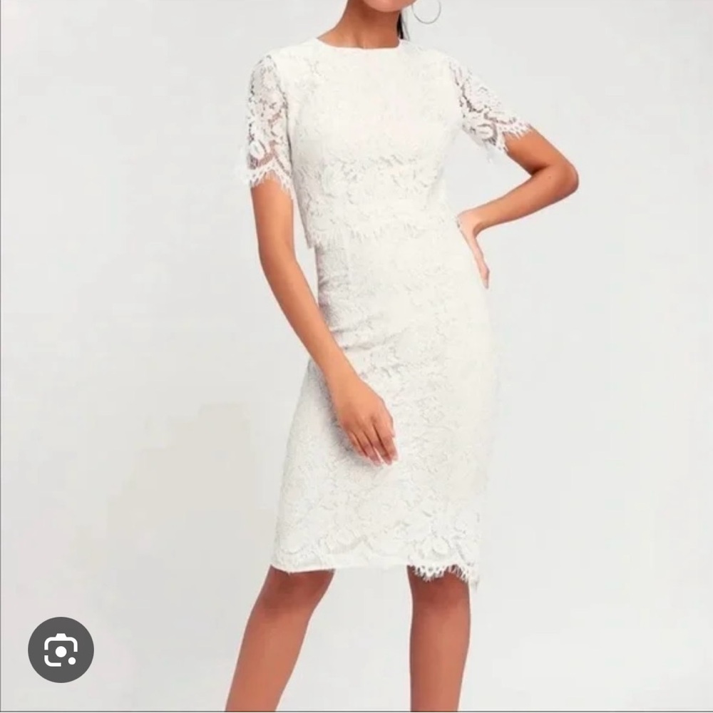 Lulus - Devotion White Lace Short Sleeve Midi Dress